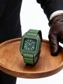 Jam Tangan Mewah Bling Bling dengan Dial Besar dan Hiasan Berlian Imitasi Sepenuhnya, Jam Tangan Quartz Bercahaya Gaya Hip Hop yang Modis untuk Pria - Satu-Ukuran - View 5