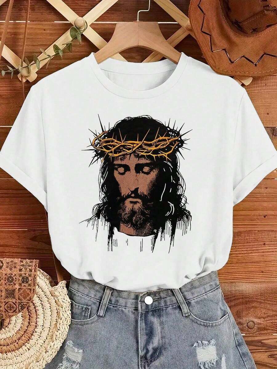 ofertas y liquidacionesWomen's Graphic T-Shirt |   Estilo Básico para Mujer + Diseño de Corona de Espinas de Jesús |   100% Algodón |   Cómodo y Suave |   Adecuado para uso diario y regalos navideños |   Camiseta Blanca de Cuello Redondo |   Fabricado y enviado en México |   Unisexplayera de hombretops sudaderas para mujer Y2k Camiseta Camisa De - Blanco - Ver 1