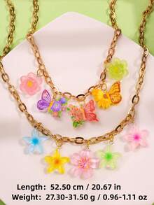 1 pieza Collar colgante de flor, mariposa, plumeria con diseño de moda, delicado, lindo, animado, exclusivo, interesante y versátil, adecuado para mujer, uso diario, vacaciones, fiesta, regalo - Multicolor - Ver 8
