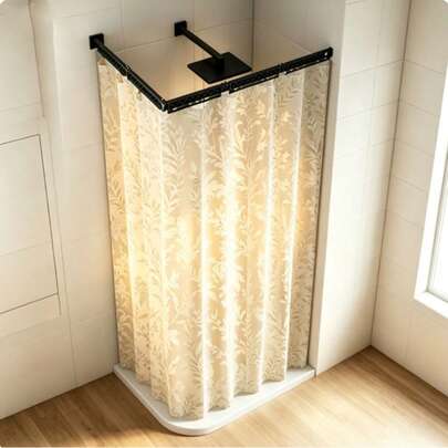 1pc Adjustable Foldable Shower Curtain Rod, Terraza, Home, Bathroom, Bathroom Accessories. Closet Organizer, Bathroom Decor, Bathroom Accessories, With Anti-Slip Hook Wall-Mounted Design, Multi-Angle Adjustable Design, Suitable For Flexible Bathroom Layout; Easy To Install; 180 Degree Adjustable Angle; 350 Degree Rotatable End Cap; Enhanced Shower Privacy; Modern Bathroom Fixture;