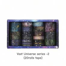 Bộ 20 cuộn băng dính Washi chủ đề vũ trụ, bao gồm các họa tiết thiên hà, sao, mặt trăng, vàng và bạc, thích hợp để đóng dấu, làm băng dính che, nhãn dán trang trí, tuyệt vời cho mùa tựu trường. - Nhiều màu - Xem 17