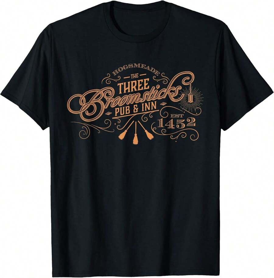 Unisex Short-Sleeved T-Shirt, Three Broom Design T-Shirt, Black T-Shirt For Men, , For Women, Romwe For Men, Boho Chic, Gifts For Teachers, Women's T-Shirt, Curvy Women's Clothing, Y2k. - 黑色 - 查看 1