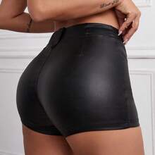 Jeanoir Garment Eyelets Lace Up Front Solid Shorts - Negro - Ver 3