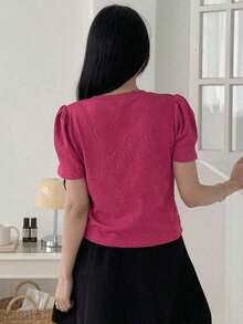 Blusa de mujer de manga corta y cuello redondo, camiseta de verano - Rosa - Ver 3