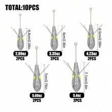 10 chiếc chì câu cá Sputnik đuôi dài, dùng cho câu cá nước mặn, câu cá trên bãi biển, câu cá trê, câu cá trên cát biển, màu xám bạc. - Bạc - Xem 10