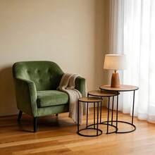 1 Set round nested tea tables, featuring nestable round coffee tables and sofa side tables. This Italian minimalist mother-and-child tea table allows free combination of different heights and flexible arrangement. in is bedroom, balcony and courtyard. The upper layer can hold water cups, scented candles and green plants, while the lower layer provides storage for books, remote controls and snacks. Space-saving and homeage for room and terraces and outdoor spaces. It is also a thoughtful gift choice for festivals, housewarming celebrations, Mother's Day and Father's Day. - 駝色 - 查看 5