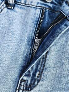 Explorewe Jeans de mezclilla estilo Y2K versátiles lavados y desgastados con pierna acampanada y elásticos para niñas adolescentes - Lavado ligero 2 - Ver 5