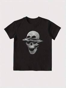 Solt 1pscCamiseta Casual de Verano Y2K en Tonos Oscuros - Manga Corta, Cuello Redondo, Adecuada para Lavado a Máquina, Ropa Casual de Verano y Actividades al Aire Libre - Ropa Casual Cómoda, playeras de mujer, top100%cotton graphic - Negro - Ver 4