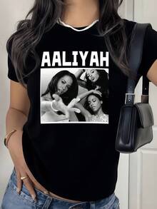 Artistic Black And White Portrait Reflecting Feminine Strength And Confidence With Dynamic Gestures And A Modern Attitude; Elegant Casual Women's T-Shirt For Everyday Wear - 黑色 - 查看 8