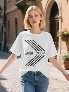 Camiseta Vintage de Gran Tamaño para Mujer, Edición Limitada del 18º Aniversario de 2007 - Con Estampado Gráfico, Corte Holgado Casual, Cuello Redondo, Diseño del Año 2007 para Ropa Casual y Celebración de Aniversario, Para Todas las Temporadas (Estilo Unisex para Hombres y Mujeres) - Negro - Ver 11