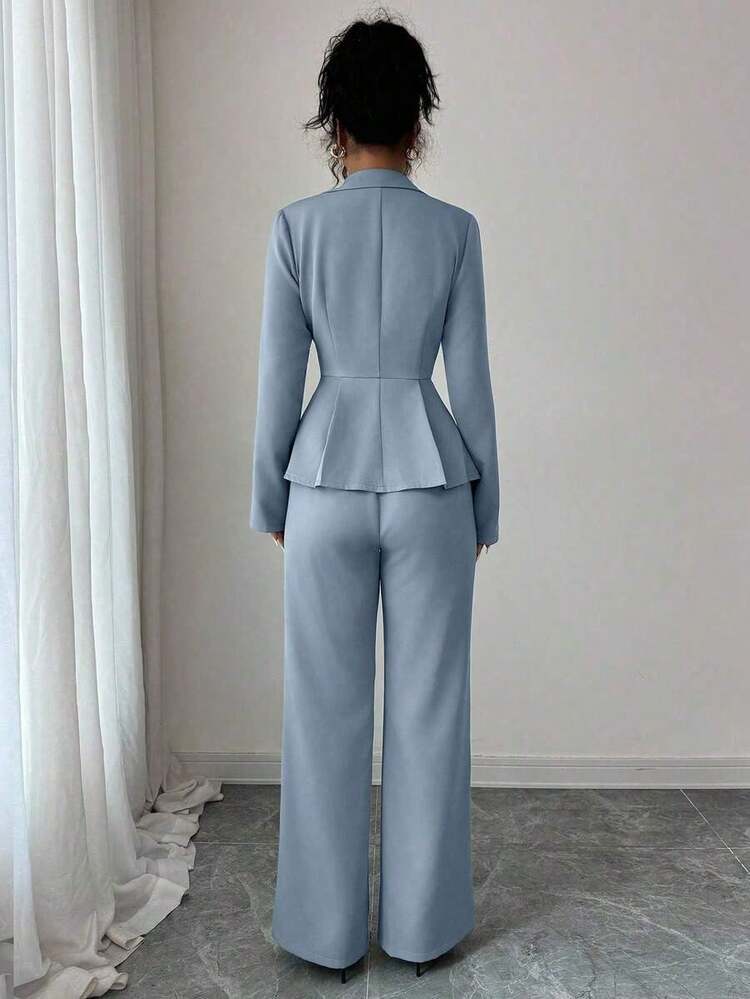 Elenzya Traje elegante que afina la cintura, pantalones acampanados y estilizadores para uso diario, adecuado para vacaciones, citas, Día de la Independencia, atuendo de maestra - Celeste - Añade 2