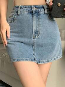 Falda vaquera de verano informal y casual para vacaciones en la playa y deportes para mujeres - Azul - Ver 3