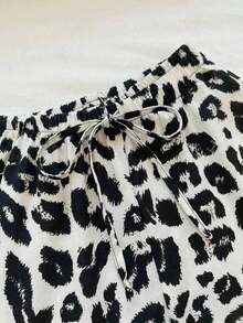 Pantalones Largos Para Mujer Con Estampado De Leopardo Y Cordón De Ajuste - Blanco - Ver 4