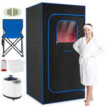 GOFLAME Large Steam Sauna Box 88 X 88 X 180 CM Sauna Tent With 3L Fast-Heat Steamer 15-Level Temperature Home Spa With Remote Control Foldable Chair & Mat - Blue - View 1