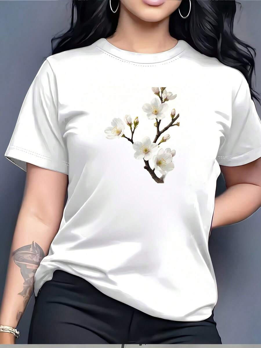 Camiseta con estampado de flores de cerezo blancas: el regalo perfecto para amigos y familiares, ideal para celebraciones de primavera, actividades de team building y eventos corporativos. - Blanco - Ver 1