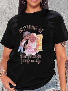 Nada es más valioso que la familia, imagen que simboliza amor y unión generacional transmitiendo calidez y respeto entre personas queridas camiseta de mujer  cómoda y suave para uso diario - Negro - Ver 6