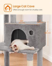 FEANDREA Árbol Rascador de Varios Niveles, Árbol para Gatos Alto con Postes de Sisal, Cueva Grande y Hamaca, Beige - Gris - Ver 6