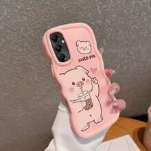 适用于 Galaxy A34/A35/A36/A54/A55/A56/M13 4G/M14 4G/M23/F13 4G/F14 4G/F23/S23 FE/S25/S25 Plus，可爱卡通奶茶小猪图案防震耐用 TPU 软手机壳 - 黑色 - 查看 6