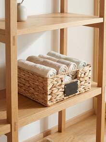 1pc Wicker Woven Storage Basket With Built-In Handle, Rattan Woven Organizer Basket For Shelves, Room Decor, Home Organization And Storage - Apricot - View 3