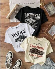 Single Garment, Not A 3-Piece Set. 1 Piece/Set Of Short-Sleeved T-Shirts Suitable For Streetwear. Oversized Crew Neck Top For Daily Outings, Camping, Concerts, Hip-Hop, Rock, And Rap Events. Women's 100% Cotton T-Shirt With LA DOLCE VITA Print, Casual Short-Sleeved Crew Neck Top - 黑色 - 查看 1
