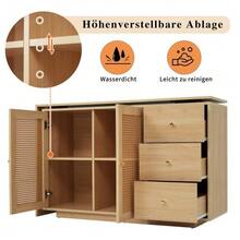 Desk, L-Shaped Corner Desk, Computer Desk With Rattan Doors, Dressing Table, White 126 Cm - Natural Wood - 查看 2