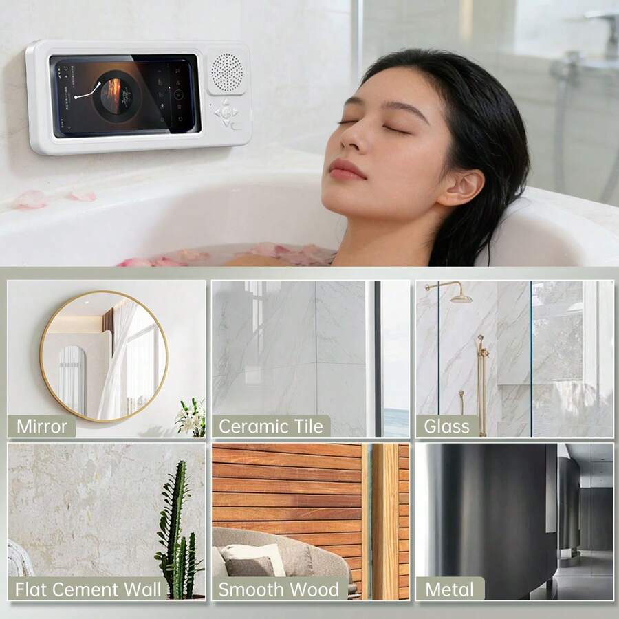 Altavoz Bluetooth inalámbrico, soporte para teléfono a prueba de agua para el baño, carcasa del altavoz giratoria 360°, ideal para ducharse y ver videos - Ver 1