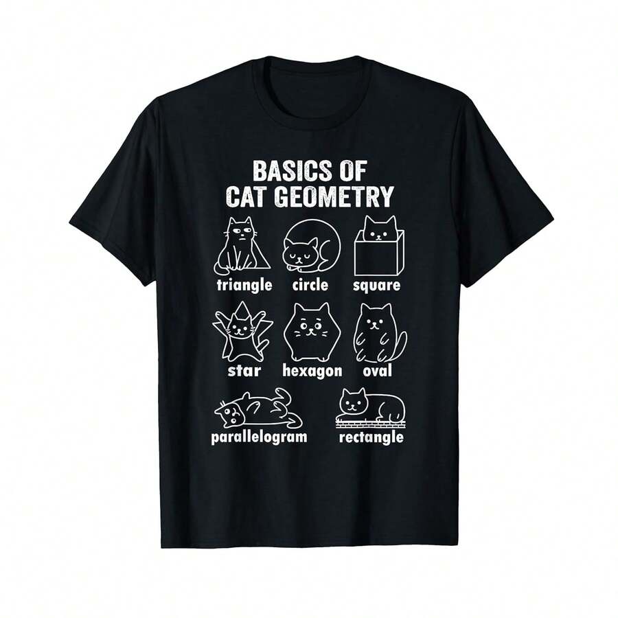 Unisex Short-Sleeved T-Shirt, Cat Geometry Funny Math Teacher Student Lover Dad Mom Kids T-Shirt Men's T-Shirts, , Women, Romwe Men, Boho Chic, Teacher Gifts, Women's T-Shirt, Curvy Outfits For Men, Y2k - 黑色 - 查看 1