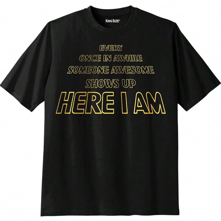 Camiseta unisex de manga corta, camiseta gráfica con eslogan KingSize para hombre talla grande y alta - XL, Here I Am, playeras hombre, spiderman, ,  mujer, romwe men, boho chic, regalos para maestras, camiseta para mujer, conjuntos curvy para hombre, y2k - Negro - Ver 1