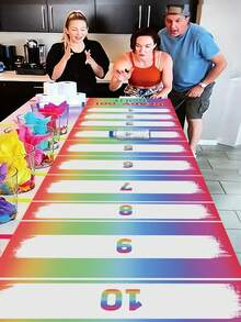 1张彩虹游戏计分卷轴，50x150厘米趣味滚瓶计分游戏卷轴，涤纶桌旗，适用于家庭聚会派对用品、室内外派对游戏装饰、团队建设活动派对用品、生日派对装饰、婴儿派对用品 - 彩色 - 查看 5