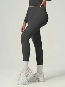 UONNOU 1pc Women's Solid Color Lifting Shaping Yoga Fitness Running Tennis Training Sports Outdoor Long Pants, Spring/Summer - Dark Grey - View 4