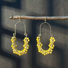AHAYA Handmade Vintage Style Colorful Beaded Earrings, Women's Jewelry Accessories Suitable For Daily, Holiday, Party And Fashion Wear - Yellow - View 8