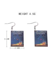 1 Pair Single-Sided Book-Shaped Vintage Wooden Earrings, Cute Accessory Gift For Teachers And Students - Multicolor 2 - View 4