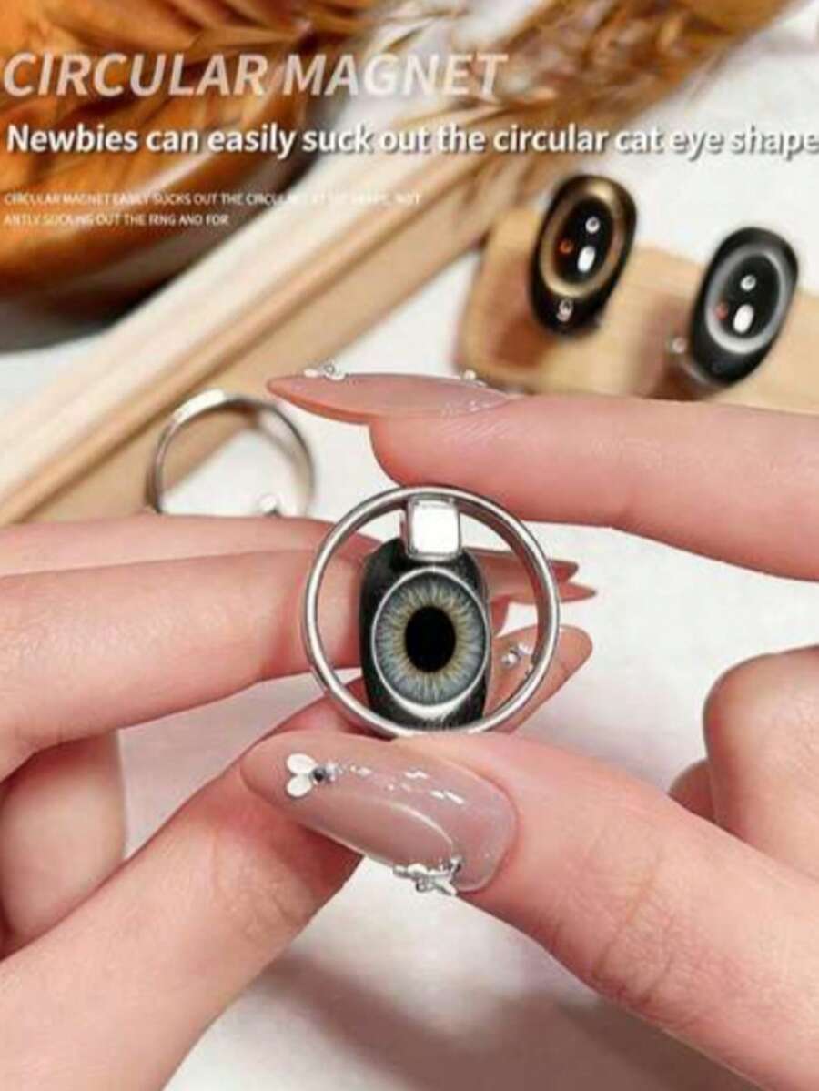 Pegatinas magnéticas redondas de 3 piezas en 3D, anillos magnéticos de efecto ojo de gato, diseñados especialmente para uñas redondas, utilizando adhesivo UV profesional - Ideal para usar en salones de uñas. [Adecuado para entusiastas del bricolaje, novias y regalos de San Valentín/Navidad - Un kit de diseño de uñas magnético fácil de usar] - Plateado - Ver 1