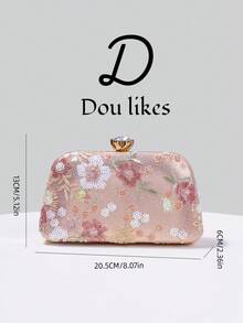 Dou Likes 刺繡亮片花卉晚宴包，包身捕捉浪漫自然景觀，精選柔粉色底色，適合婚禮造型、畢業舞會、晚宴/宴會，完美搭配女款畢業舞會禮服、畢業舞會配件、亮片洋裝、閃亮洋裝、優雅女裝 - 粉色 - 查看 6