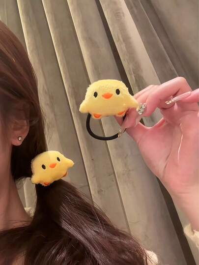 2pcs Cute Cartoon Chicken Animal Hair Scrunchies, High Elasticity Ponytail Holders, Adorable Hair Accessories For Girls, Daily Hair Styling