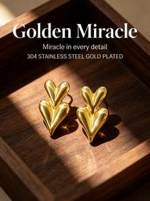 European And American Style Stacked Heart Metal Stud Earrings For Women, Versatile And Elegant - Multicolor - View 3