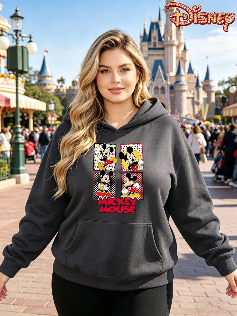 Official Disney Licensed 250G 4-Panel Mickey Mouse Print Hoodie, Women's 100% Polyester, Fall & Winter Style, Ideal For Commuting, Daily Office & Casual Wear, Perfect Gift For Wife & Girlfriend - 深灰色 - 查看 1