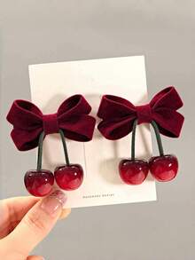 2pcs/Set Women's Red Cherry Bow Hair Clips, Cute Sweet Elegant Alligator Clips For Daily Wear And Party,Hair Barrettes - Multicolor - View 8