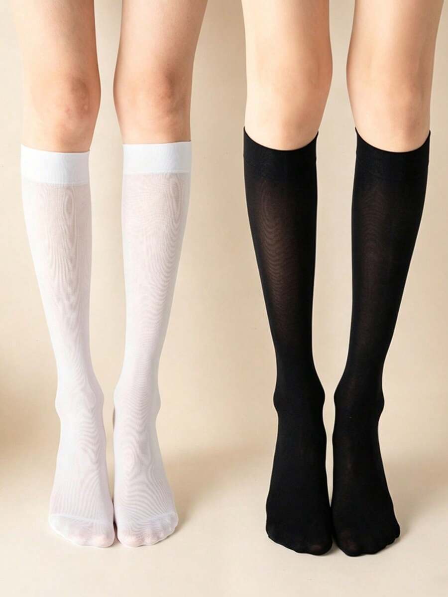 1 đôi tất nhung cao đến đùi dành cho nữ, tất mỏng co giãn qua đầu gối, tất nén cao chống rách - Nhiều màu - Xem 1