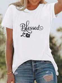 Recomendación de Nueva Llegada: Camiseta con Estampado Creativo de Letras, Adecuada para Mujeres, Ropa Casual para Vacaciones, Manga Corta, Cuello Redondo, Primavera y Verano, Lavable a Máquina, Nueva Ropa para Mujer, Versátil para Salidas, Elegante y Hermosa. - Blanco - Ver 8
