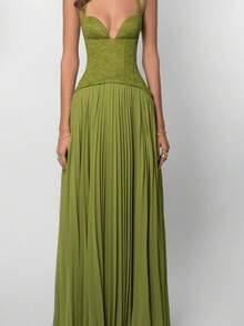 New Arrival Sensual Halter Dress Open Back Pleated Bodycon - Green - View 1