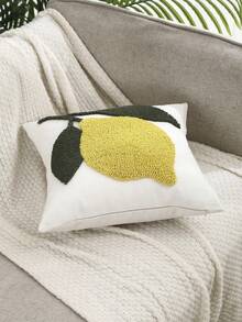1pc Lemon Slice Velvet Decorative Throw Pillow Cover, Canvas Embroidered Summer Sofa Decor, Holiday Gift, Yellow - Green - View 6