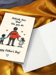 1 pieza, Tarjeta del Día del Padre "Feliz Día del Padre" dibujada a mano. Incluye sobre, papel de arte premium. Diseño de boceto de papá con capa y niños. Perfecto para celebrar la paternidad - la tarjeta adorable ideal (12cm/4.7in X 17cm/6.7in) - Sobre rojo - Ver 7