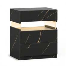 Modern Bedside Table / Wooden Bedside Table / Bedside Table With 3 Drawers / Easy To Assemble, Plenty Of Storage Space / For Bedroom, Living Room, Bedside Furniture - 黑+金 - 查看 3