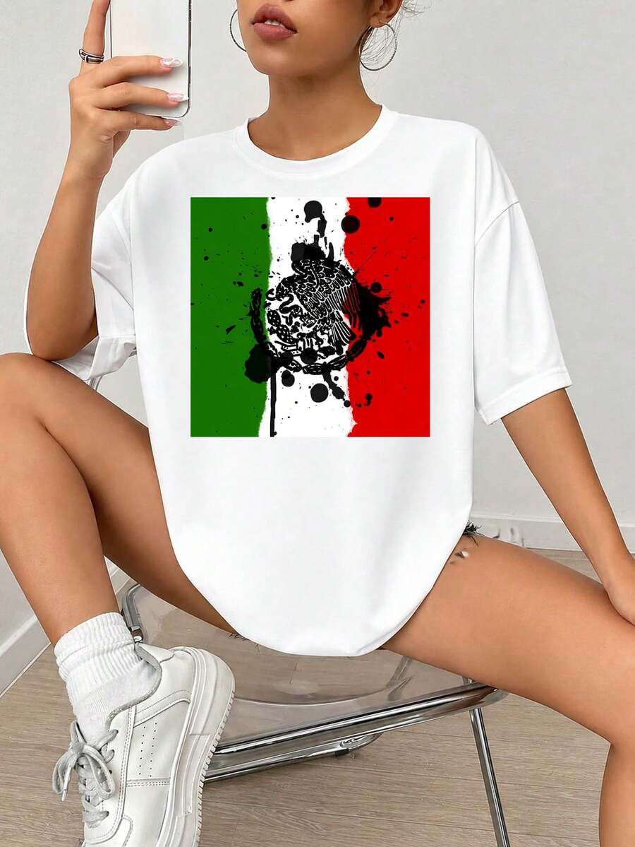 Impresión gráfica de águila mexicana Fl-ag, arte de salpicaduras de tinta negra, rayas verticales verdes, blancas y rojas, diseño de símbolos nacionales para decoración doméstica o arte mural.jpgRegalos personalizados: Camisetas para mujer con estilos que van desde lo moderno, hippie, casual y minimalista. Ropa masculina personalizada única, armarios cápsula y prendas básicas/urbanas para hombre. Regalos ideales para novios, familiares y amigos, adecuados para cumpleaños, vacaciones, colegio/competiciones, deportes/escalada y más, así como para la moda de otoño y eventos urbanos. Blanco verano.