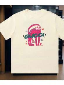 Women's Blouses 2026, Casual Short-Sleeved Loose-Fitting INS Brand High-End Printed New T-Shirts For Men And Women, Cool Summer Clothing. - 杏色 - 查看 7