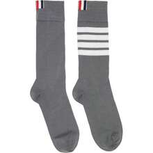 Thom Browne Gray Cotton 4-Bar Mid Calf Socks | - Default - View 1