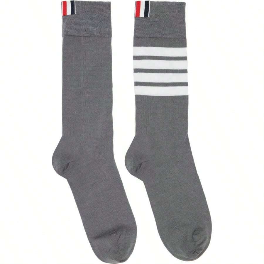 Thom Browne Gray Cotton 4-Bar Mid Calf Socks | - Default - View 1