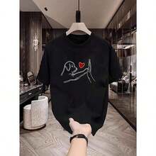 Camiseta de mujer1 pcsBlusa casual de manga corta con estampado de cachorro amoroso para mujeres180g 100% CottonCómoda y ligera - Negro - Ver 4