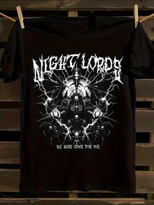 Camiseta de la banda de heavy metal gótica Night Lords para hombre - Camiseta negra con logotipo de rayo blanco y la inscripción Night Lords - Corte relajado, ideal para conciertos, ropa urbana, uso casual en todas las estaciones para fans del heavy metal - Inspirada en la marca Soli, una camiseta de manga corta adecuada para el hogar, uso diario, fiestas y viajes, perfecta como regalo para amigos o familiares. - Negro - Ver 1